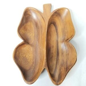 Vintage Dolphin Genuine Monkey Pod Cute  Butterfly Divided Dish Bowl Server